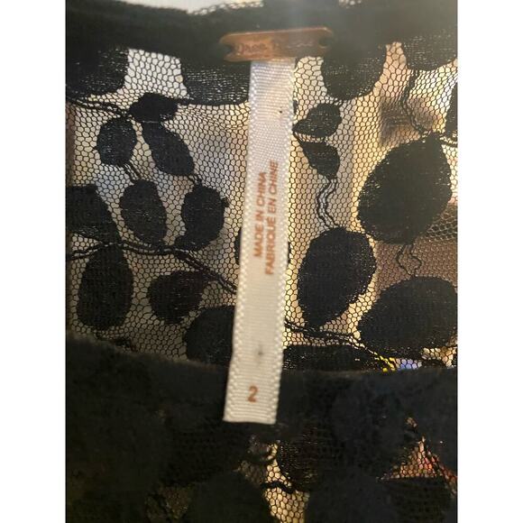 Free People Floral Mesh Mini Black Lace Dress- Size 2 - Picture 6 of 6